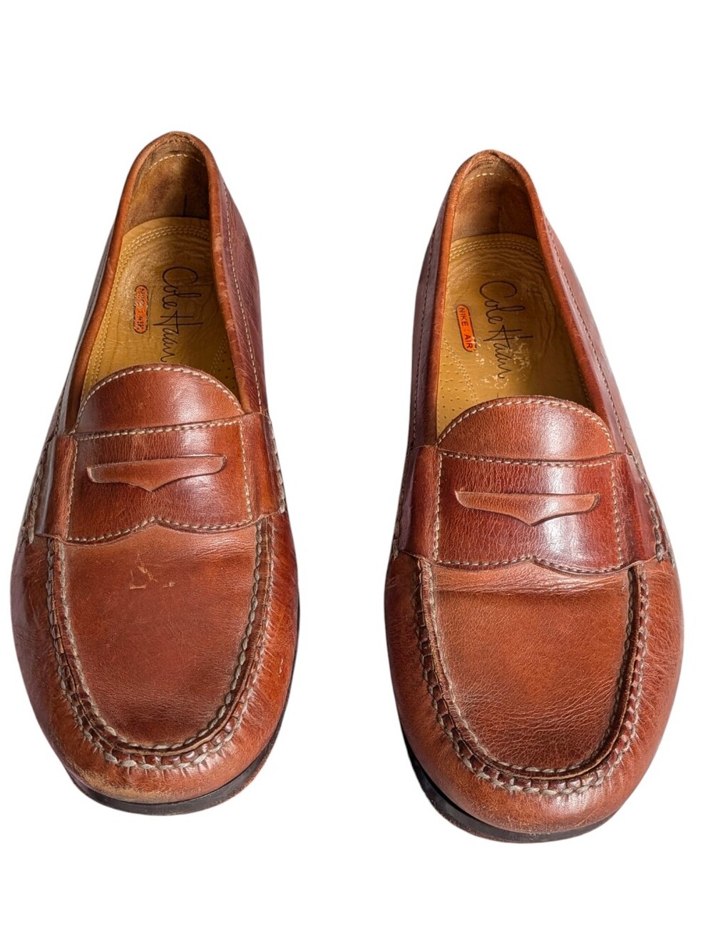Cole Haan Men's Cognac Leather Penny Loafers Nike Air Technology 9.5W Classic